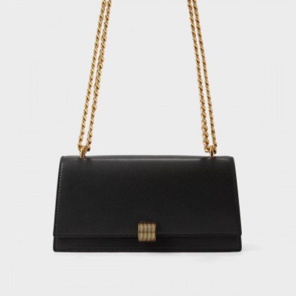 Chain crossbody bag with metal buckle